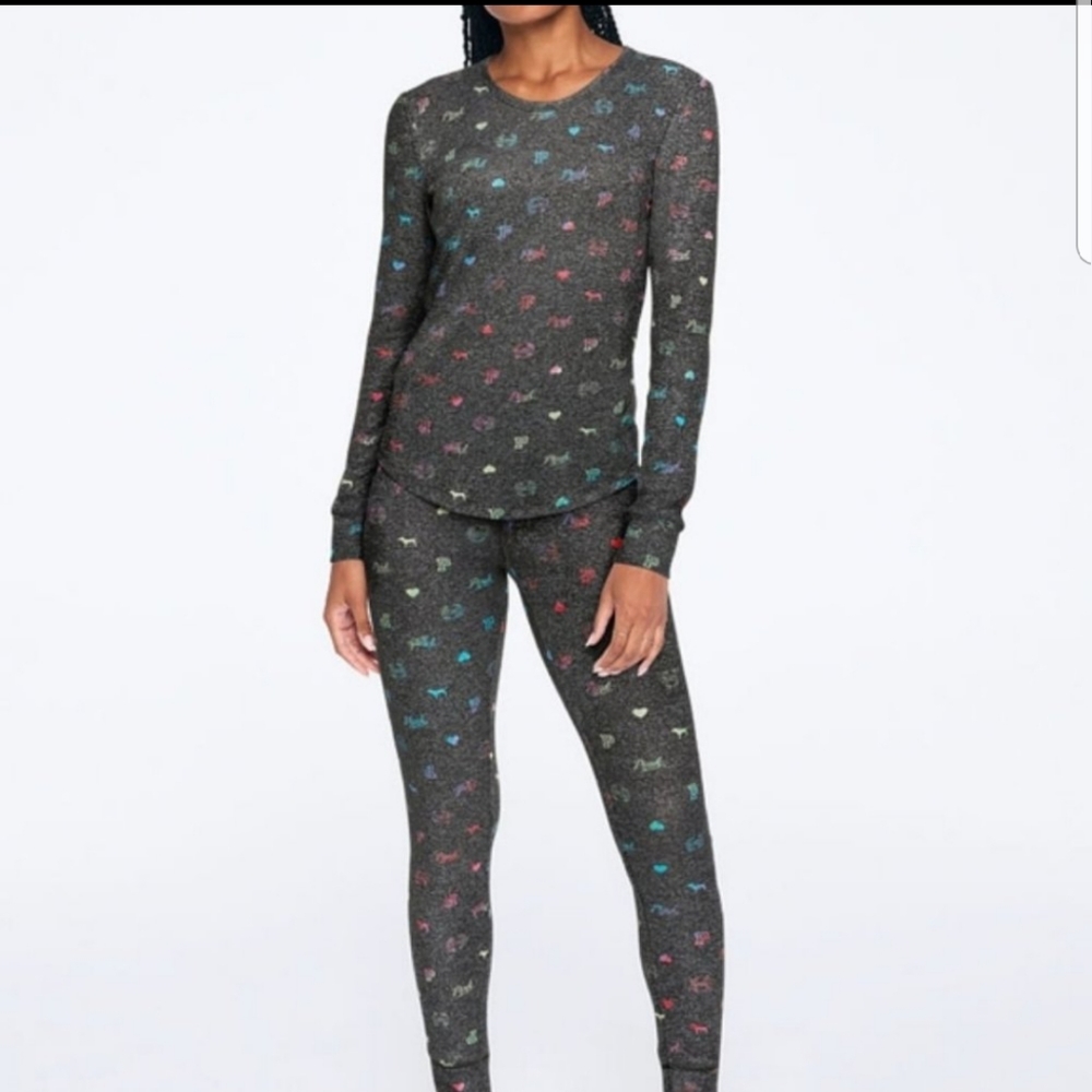 Pink charcoal gray jersey knit pajama set